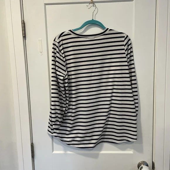 Cotton Bleu Womens Large Black And White Striped Top Made In The USA - Picture 2 of 4